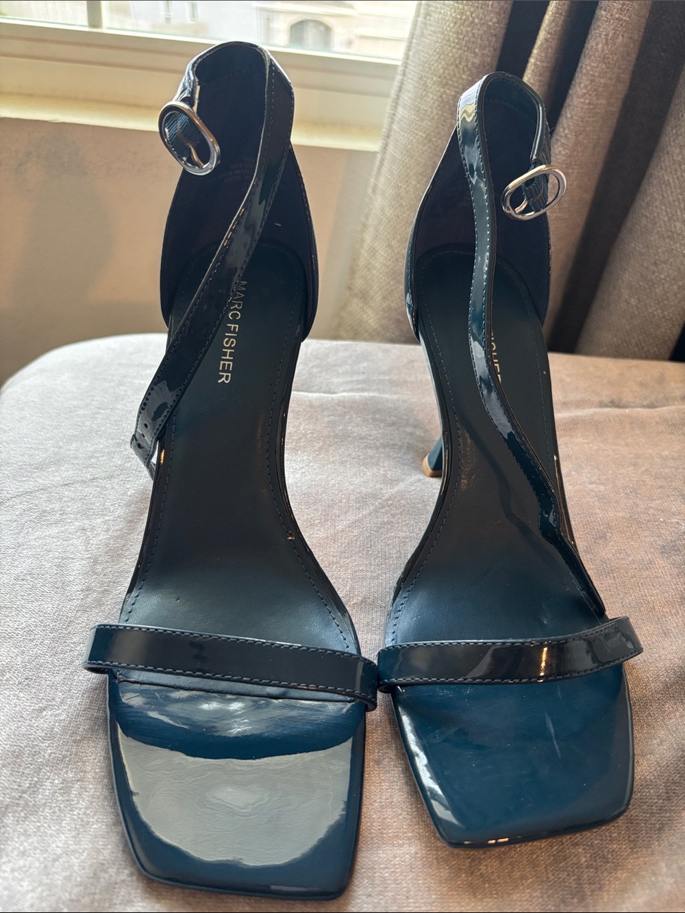 Marc Fisher  Patent Square-Toe Ankle-Strap Heels
